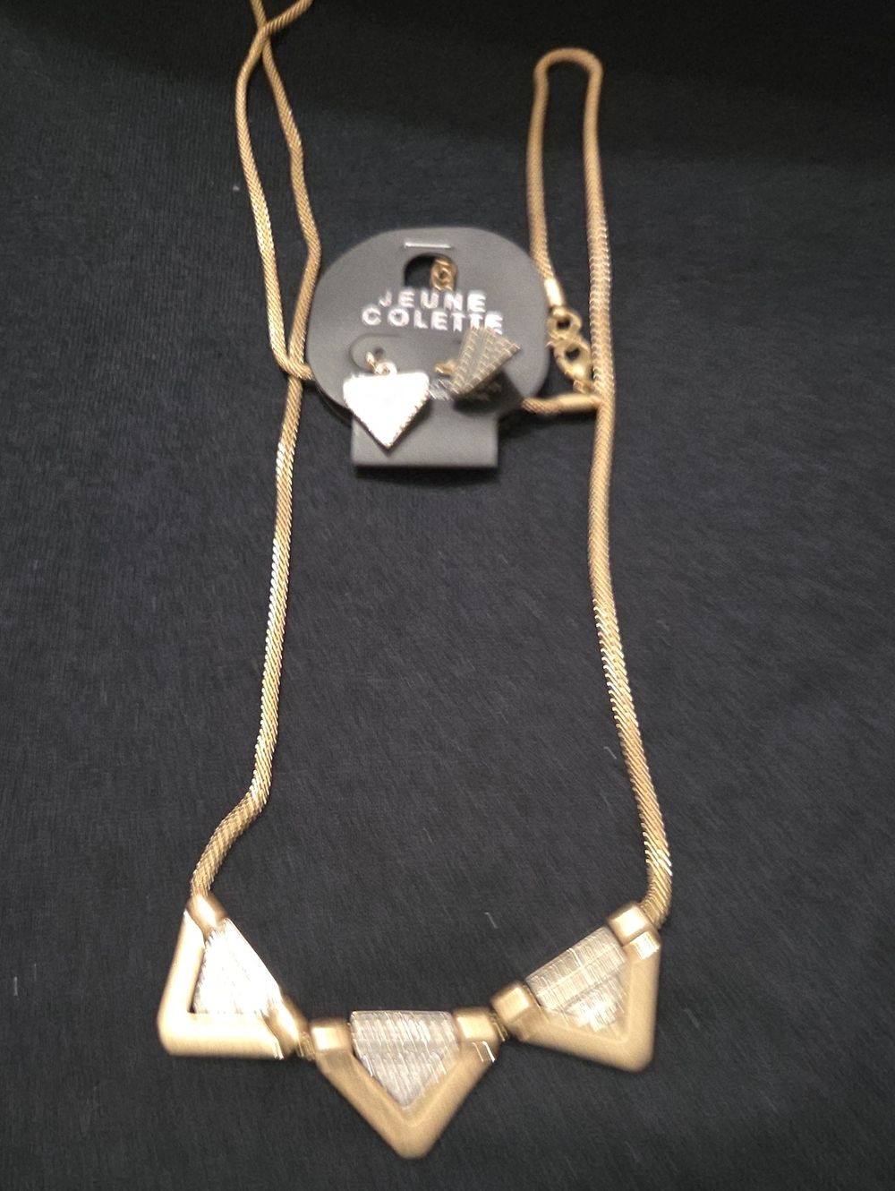 Gold Triangle Pendant Necklace and Earring Set - Gold - Picture 1 of 3